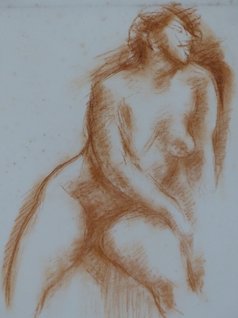 CONTINENTAL SCHOOL, 20THC. SEATED NUDE. COLOURED GRAPHITE SIGNED INDISTINCTLY LOWER RIGHT. 28.5 X