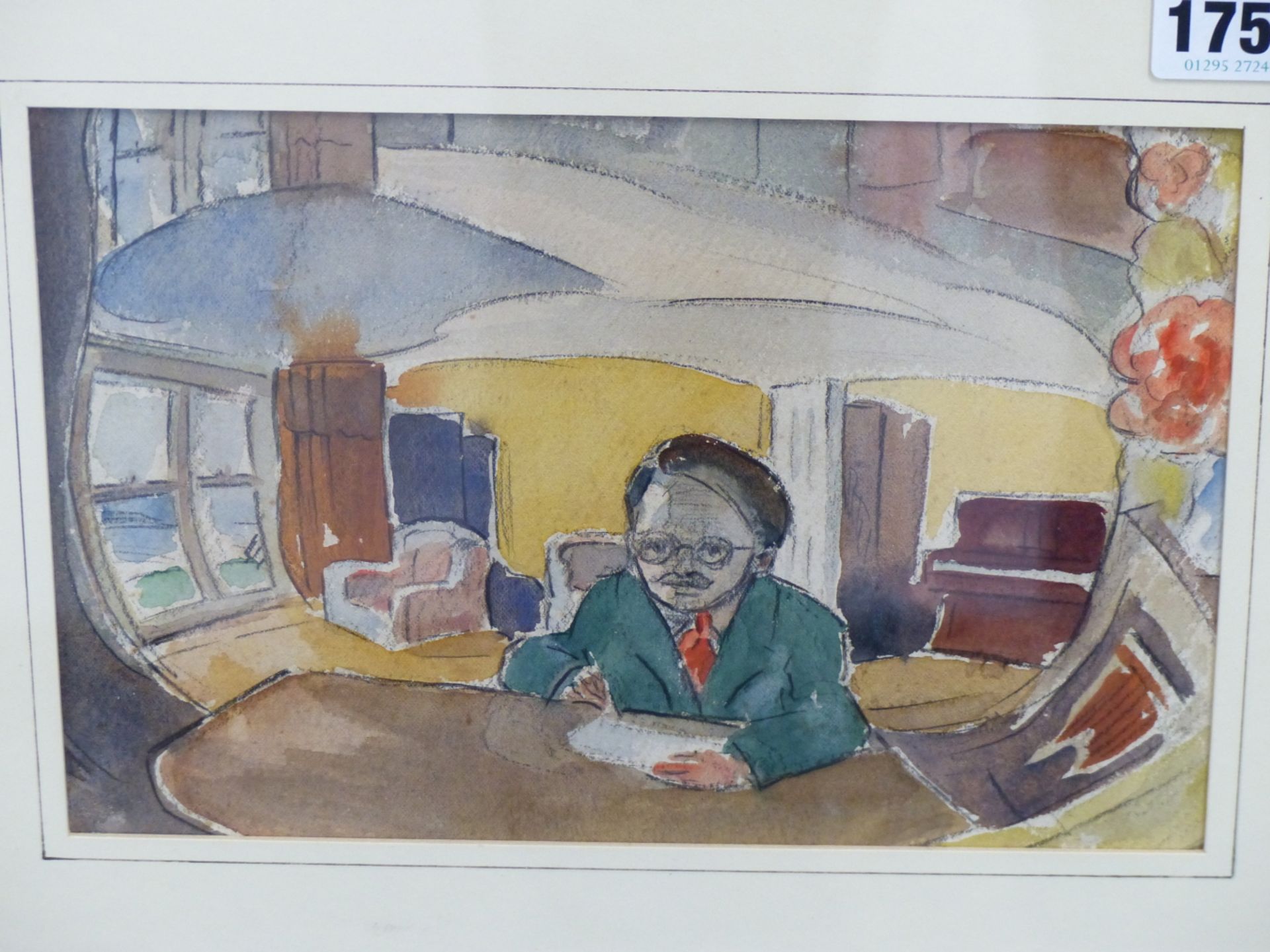 WILLIAM WALKER TELFER, SCOTTISH 1907-1993. AN INTROSPECTIVE SELF PORTRAIT SKETCH, SIGNED VERSO.