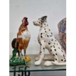 Pottery models of a cockerel and of a dalmatian