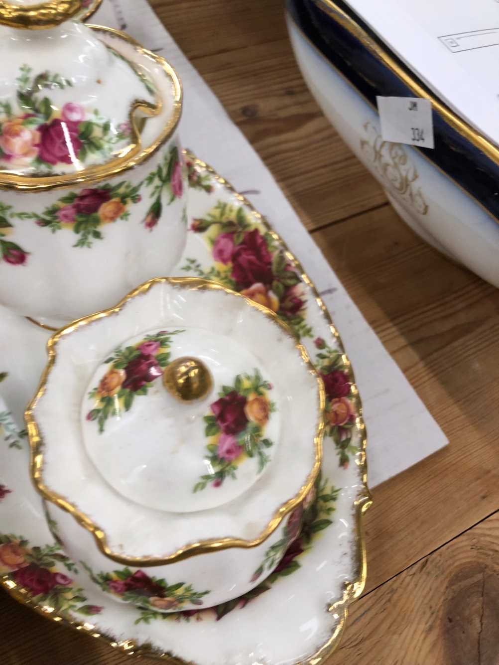 A part set of Royal Albert old rose pattern tea wares, two tureens, two vases, etc. There is a - Image 10 of 20