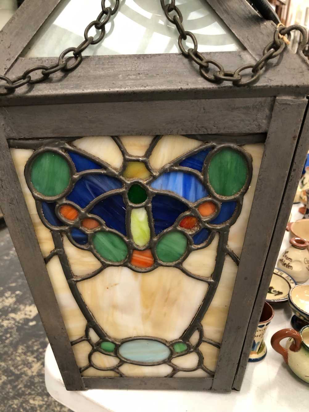 A lantern the leaded glass worked with butterflies There is a large pane cracked, which has been - Bild 8 aus 11