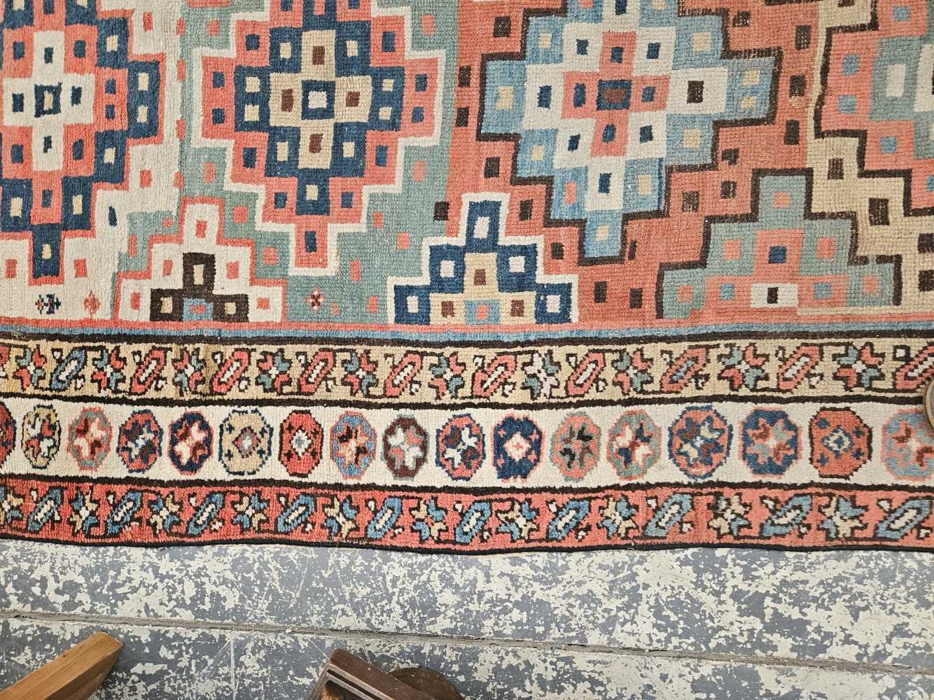 AN ANTIQUE CAUCASIAN TRIBAL RUNNER 304 x 114 cm. - Image 27 of 35