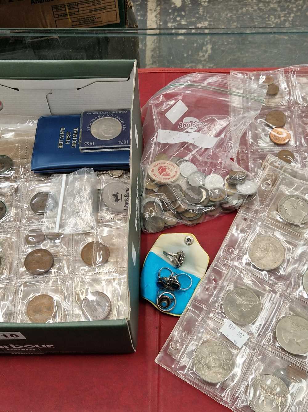 A small collection of antique and later GB coins together with six silver dress rings.