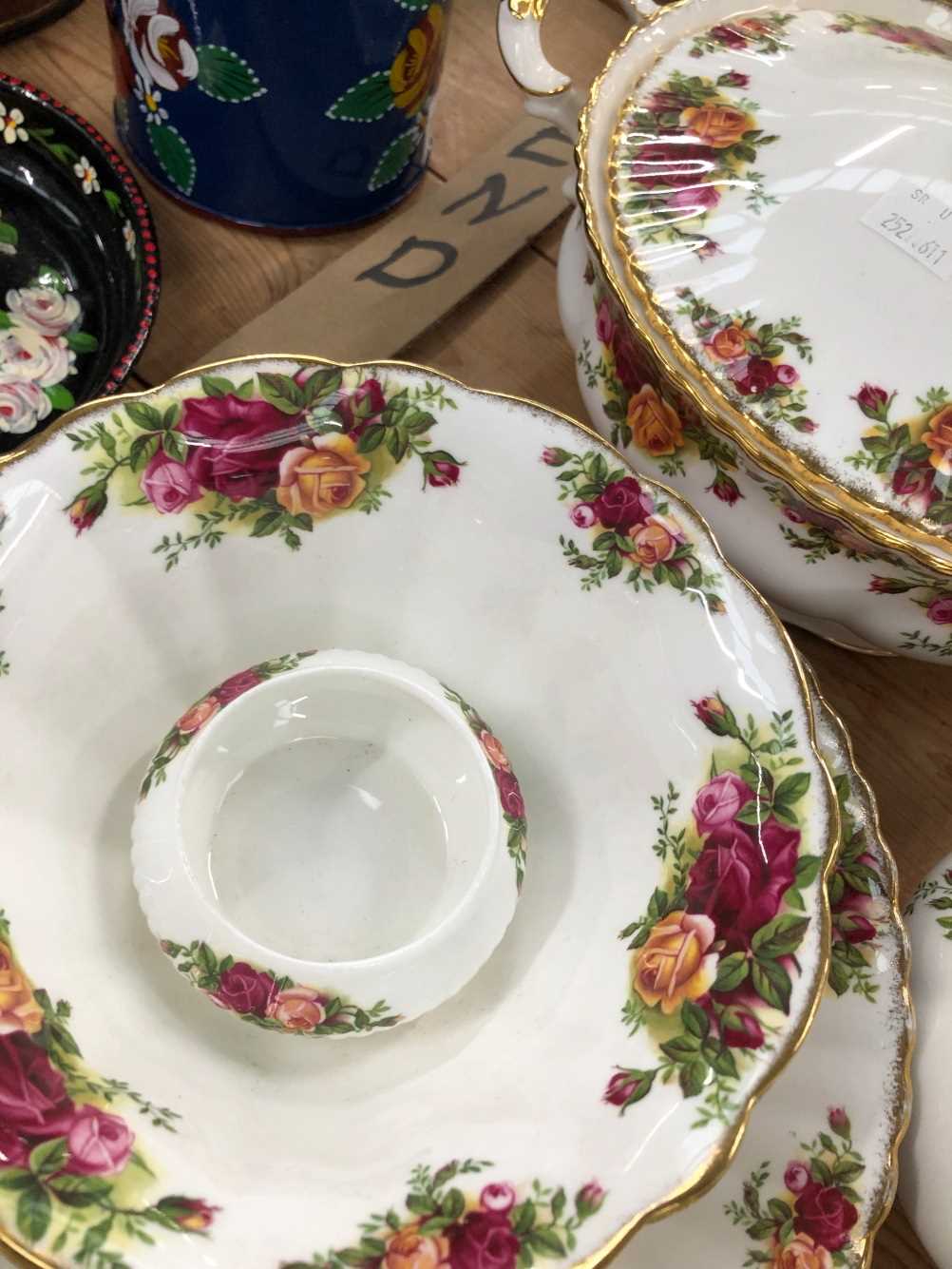 A part set of Royal Albert old rose pattern tea wares, two tureens, two vases, etc. There is a - Image 18 of 20