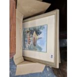 Various watercolours and decorative prints.