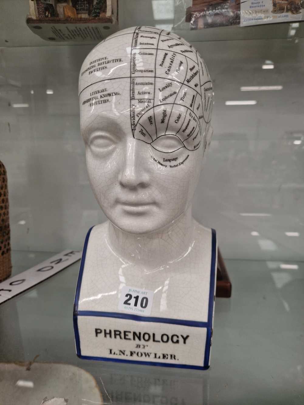 A 19th C. Fowler phrenology head and wood stand - Bild 2 aus 16