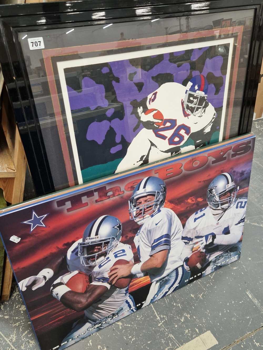 An interesting large screen print, American footballers and two further related pictures.