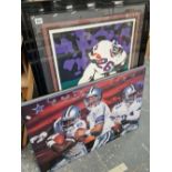 An interesting large screen print, American footballers and two further related pictures.