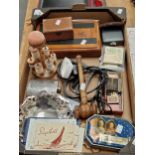 A Mahjong set, cigarette cards, empty photo albums, a gavel, an electroplate hip flask, a cotton