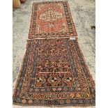 AN ANTIQUE PERSIAN TRIBAL RUG. 180 x 119 cm, TOGETHER WITH A KURDISH FRAGMENT (2)