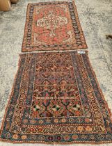 AN ANTIQUE PERSIAN TRIBAL RUG. 180 x 119 cm, TOGETHER WITH A KURDISH FRAGMENT (2)