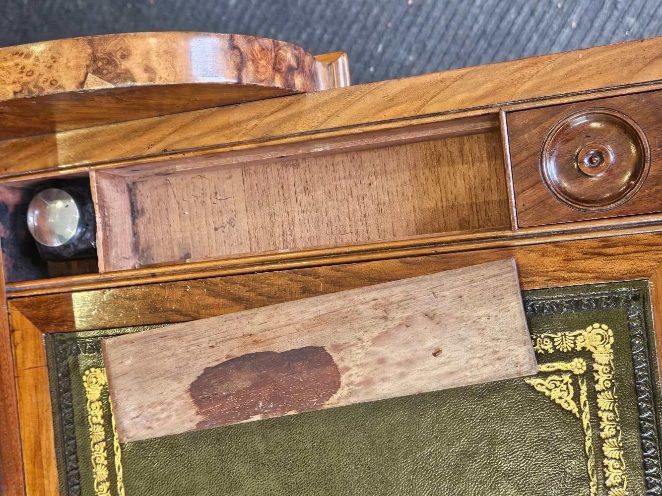 A fine Victorian burr walnut piano top pop up Davenport desk. Slight bubbling to the veneer on the - Image 42 of 47