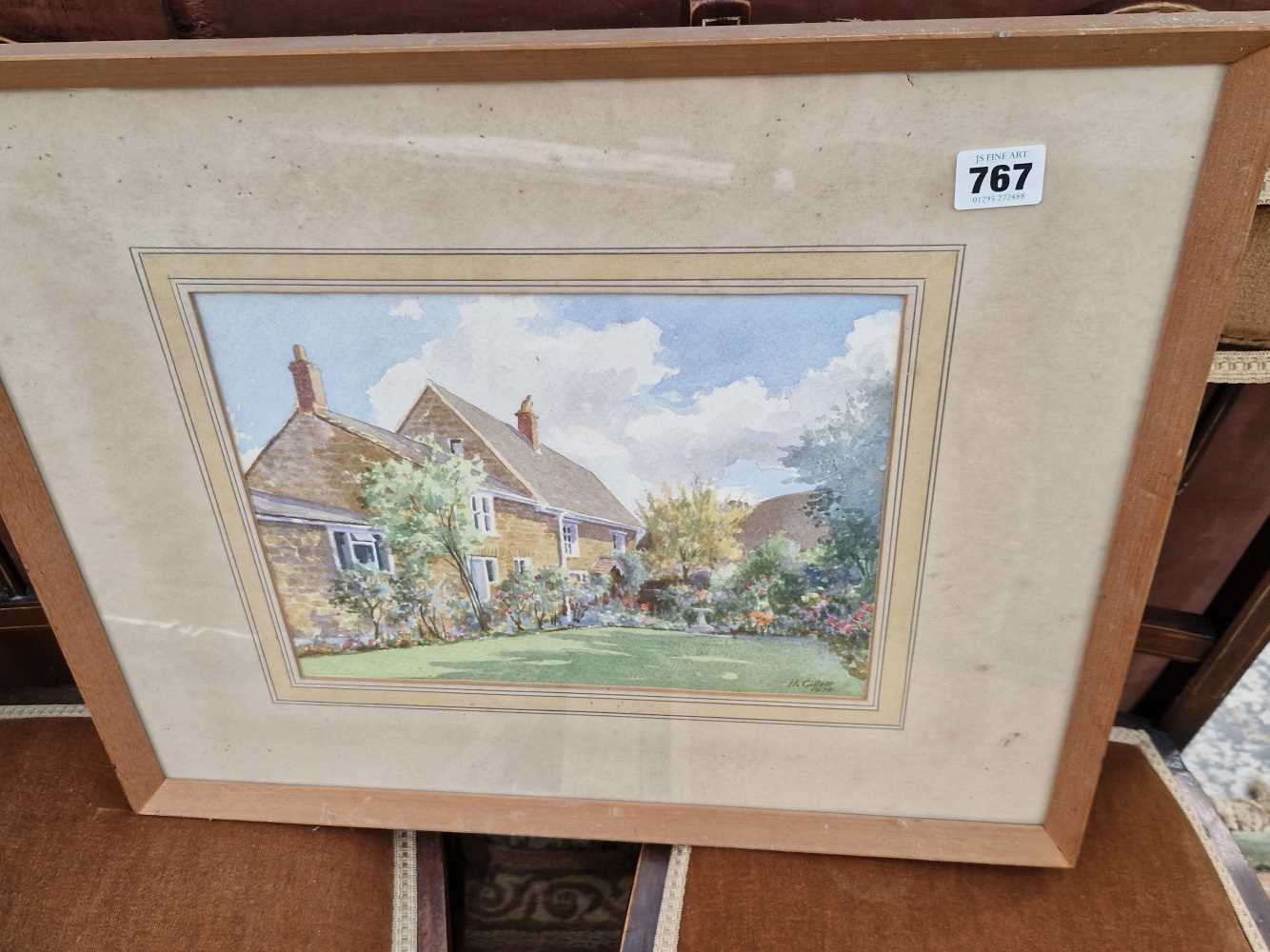 A watercolour of a cottage signed H. Gillett.