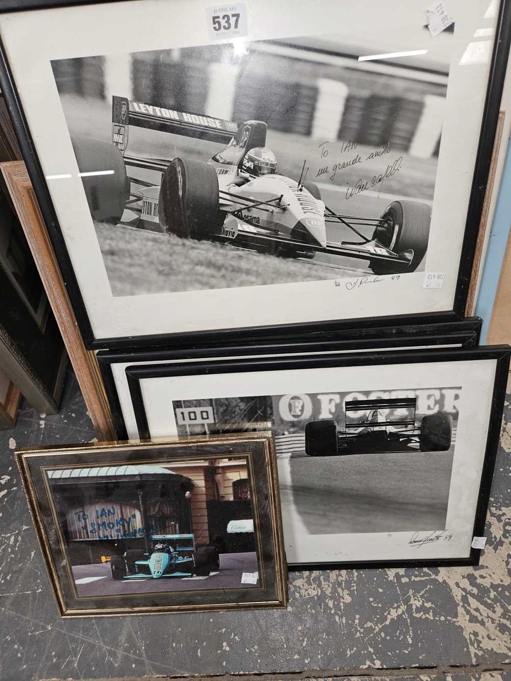 A SMALL COLLECTION OF FRAMED MOTOR RACING RELATED PHOTOGRAPHS AND PRINTS, TO INCLUDE A SIGNED