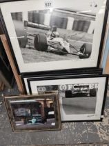 A SMALL COLLECTION OF FRAMED MOTOR RACING RELATED PHOTOGRAPHS AND PRINTS, TO INCLUDE A SIGNED