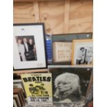 VARIOUS FRAMED PHOTOGRAPHS AND MEMORABILIA TO INCLUDE BARBARA WINDSOR AND SID JAMES, DEBBIE HARRY