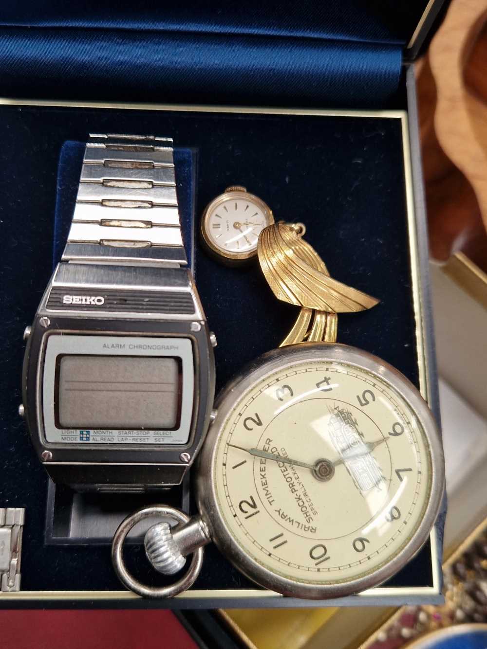 A collection of ecclesiastical jewellery, a seiko digital watch, a railway timekeeper, fob watch - Image 3 of 7