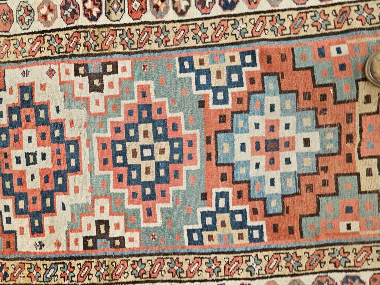 AN ANTIQUE CAUCASIAN TRIBAL RUNNER 304 x 114 cm. - Image 10 of 35