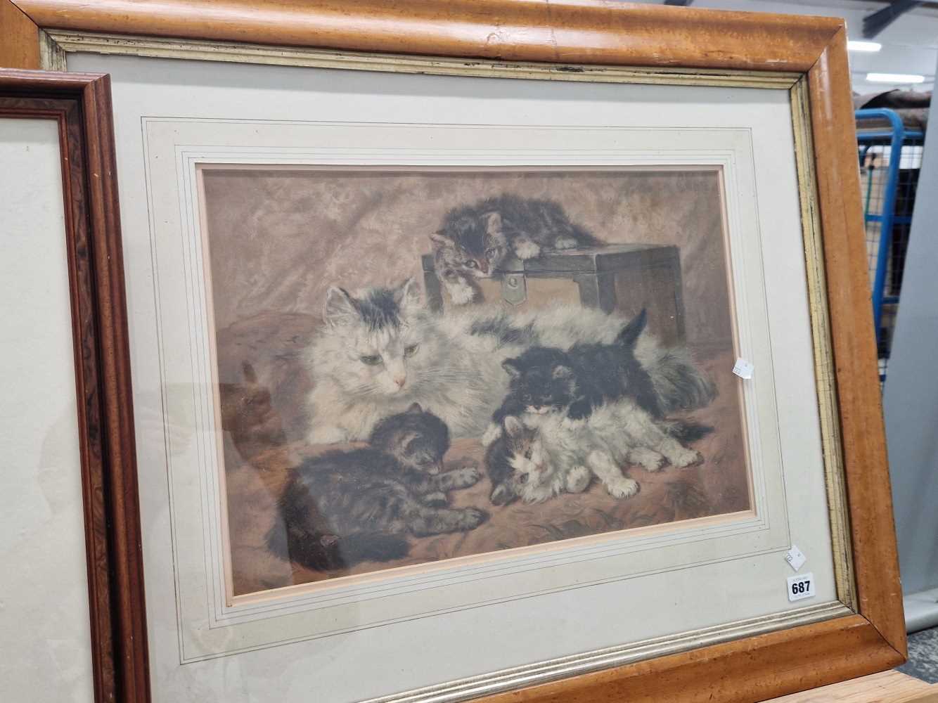 Victorian framed and glazed Pears print. Cats and kittens.