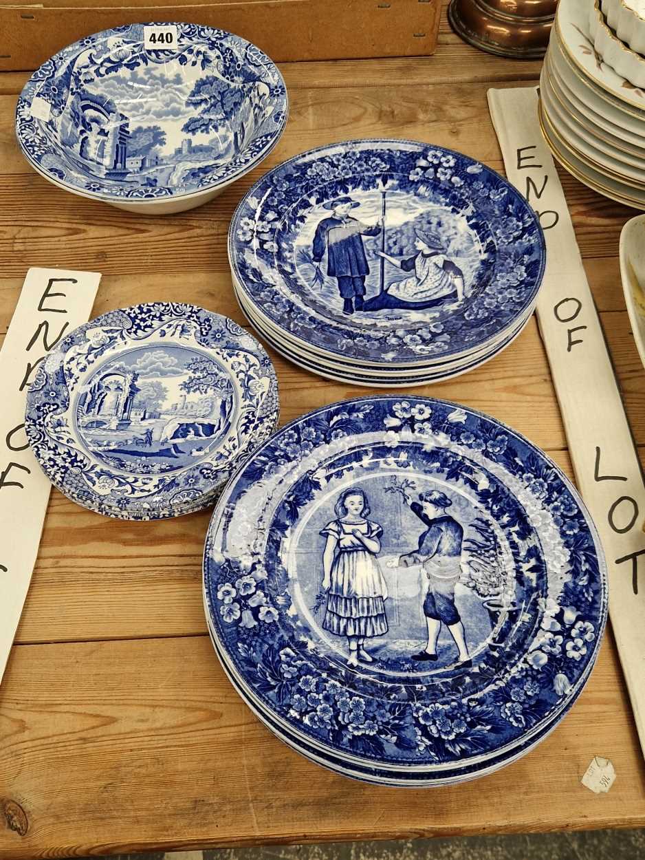 Blue and white wares: Spode Italian pattern and Wedgwood Kate Greenaway figure plates