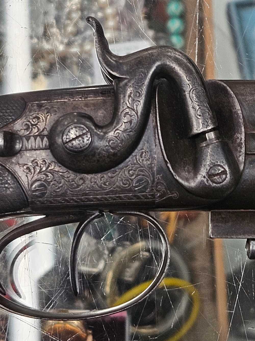 A rare 19th century double barrel percussion over and under belt pistol with chequered wood grip, - Image 17 of 17