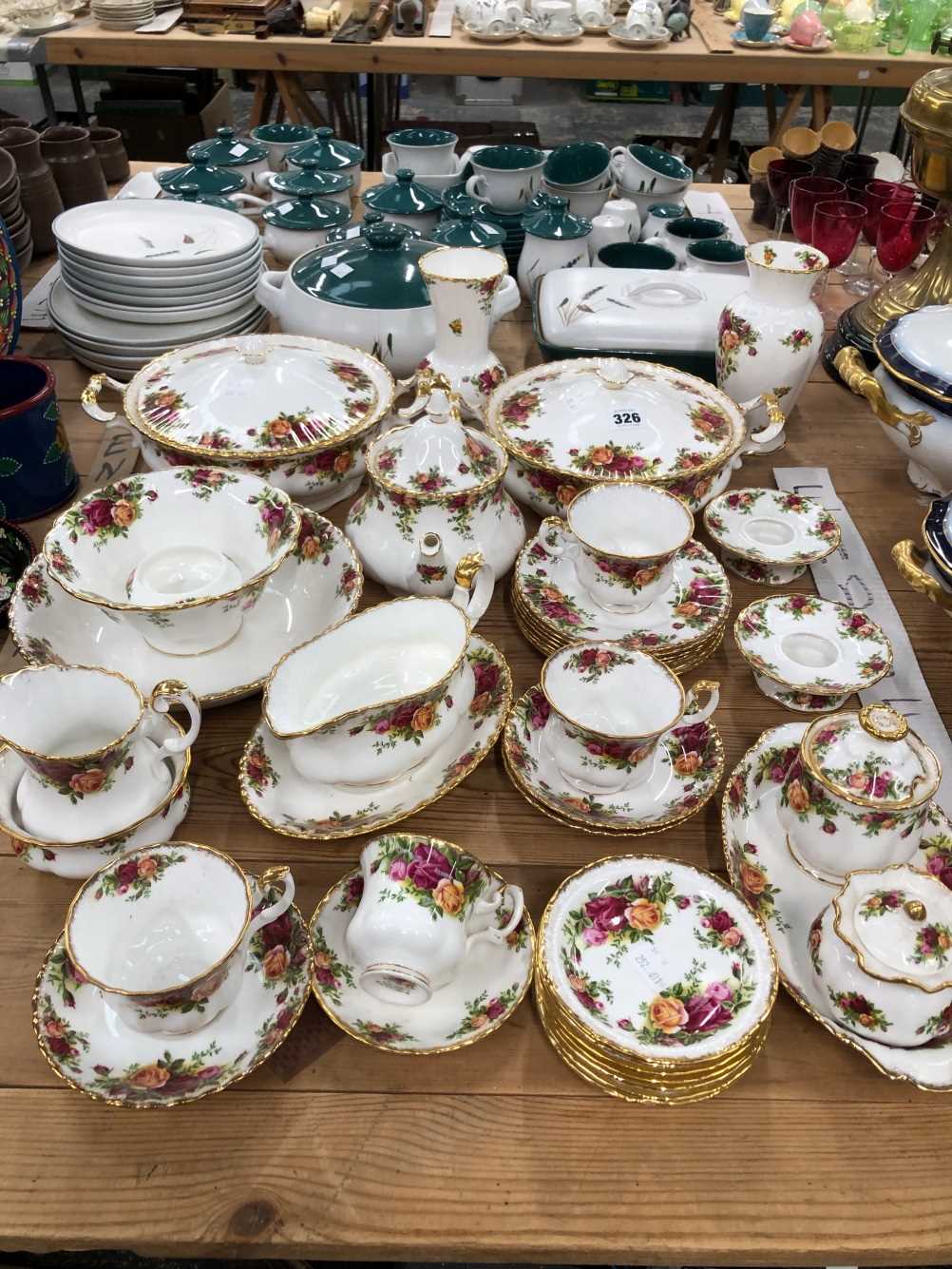 A part set of Royal Albert old rose pattern tea wares, two tureens, two vases, etc. There is a - Image 3 of 20