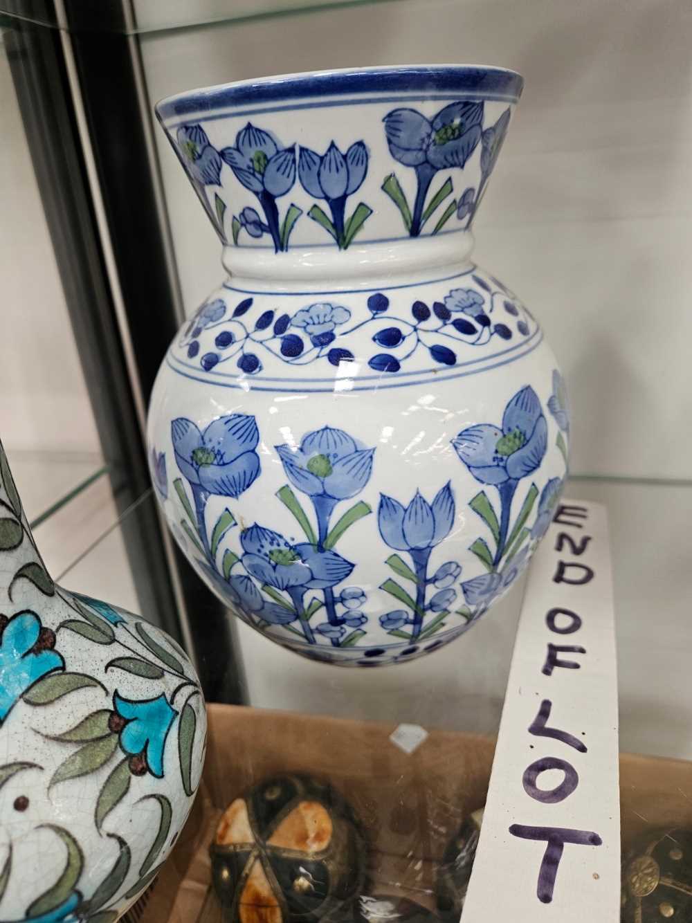 An William De Morgan Iznik bottle vase together a porcelain vase decorated with stems of blue - Image 9 of 15