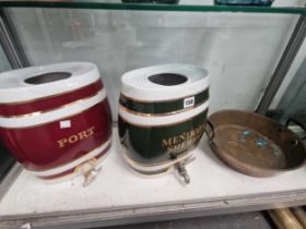 Sherry and port barrels together with a copper jam pan