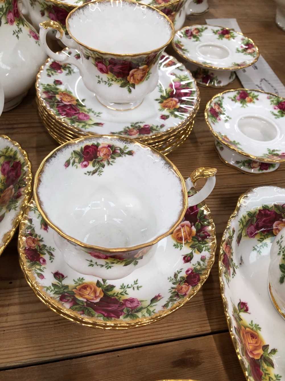 A part set of Royal Albert old rose pattern tea wares, two tureens, two vases, etc. There is a - Image 9 of 20