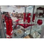 Six Art glass pieces with ruby interiors to clear glass