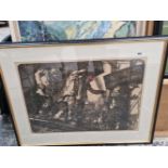 Large signed Frank Brangwyn, labourers at work, lithograph.