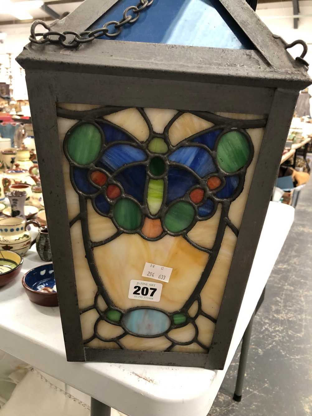 A lantern the leaded glass worked with butterflies There is a large pane cracked, which has been - Bild 3 aus 11