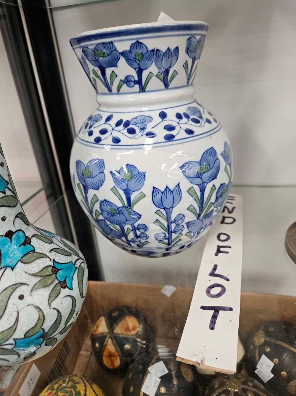 An William De Morgan Iznik bottle vase together a porcelain vase decorated with stems of blue - Image 4 of 15