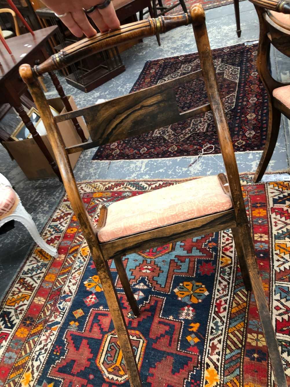 A set of 8 Regency brass inlaid dining chairs. Thank you for your inquiry. Details are carves w 55 x - Image 15 of 35