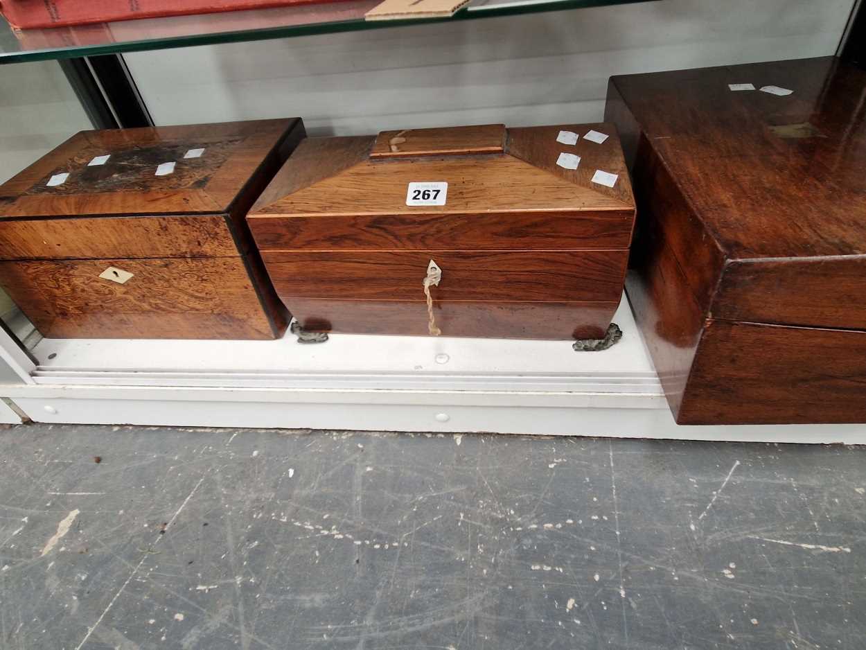 A Regency sarcophagus tea caddy, mahoganu and walnut boxes