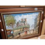 A continental oil on board, signed Burnley, Notre Dame, and three prints, one framed