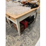 An antique pine scullery table. W 141 D 78 H 76 cm