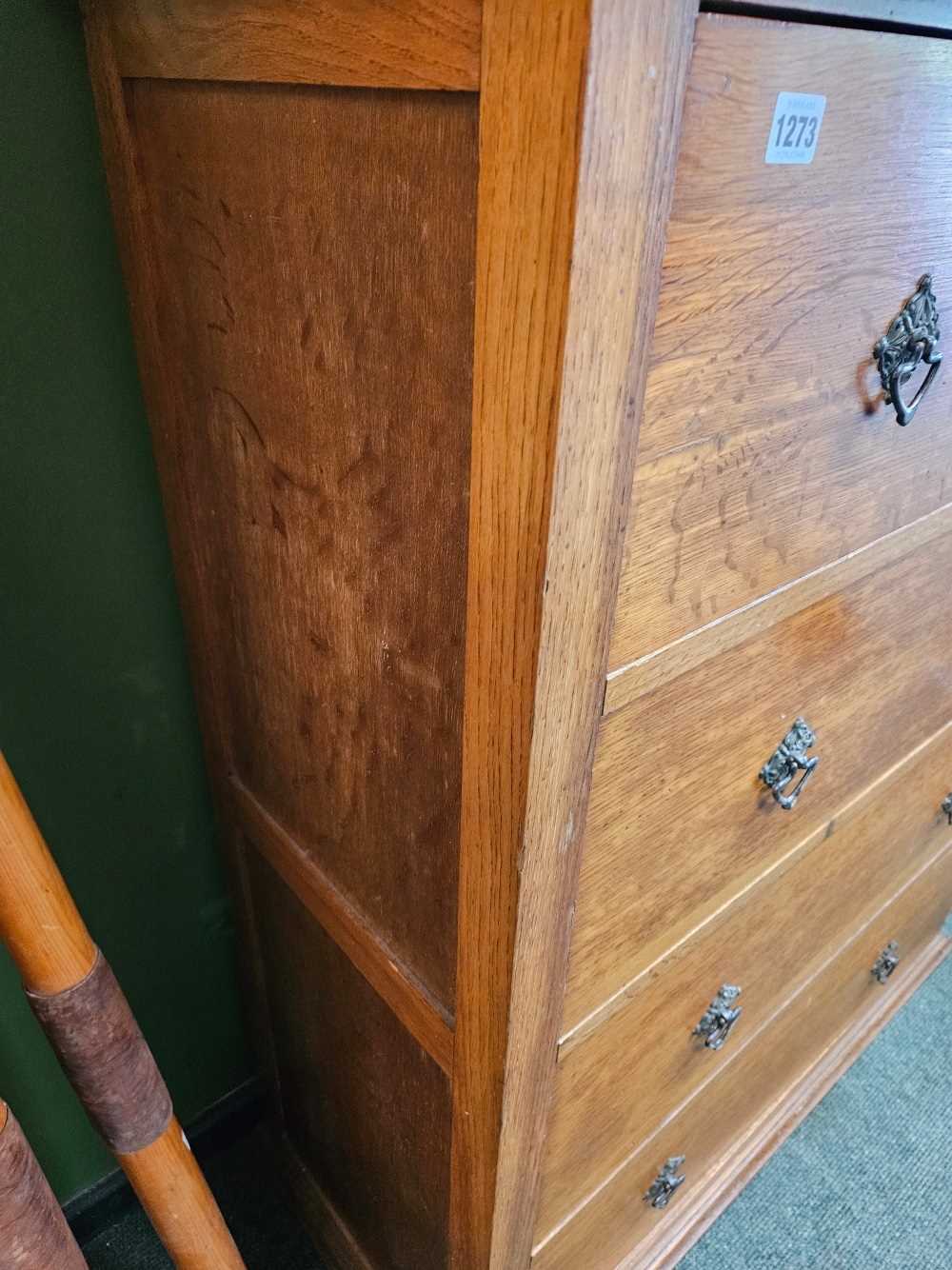 A Art Nouveau oak chest of deep drawers. H 125cm W 99cm D 46cm - Image 7 of 8