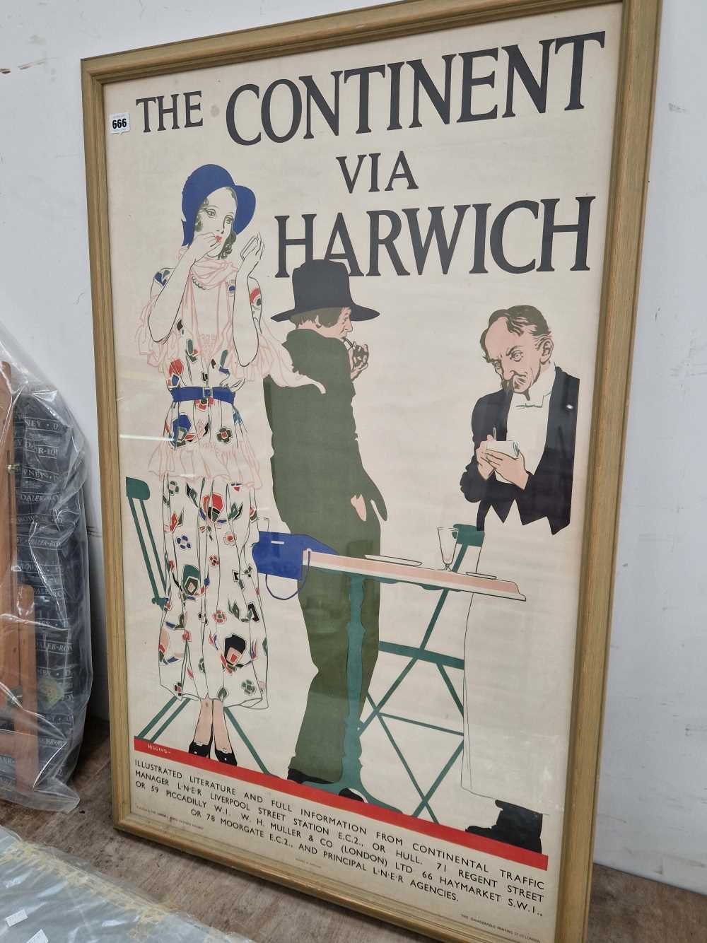 A good rare vintage London Northeastern Railway (LNER) travel poster, "The Continent Via Harwich"