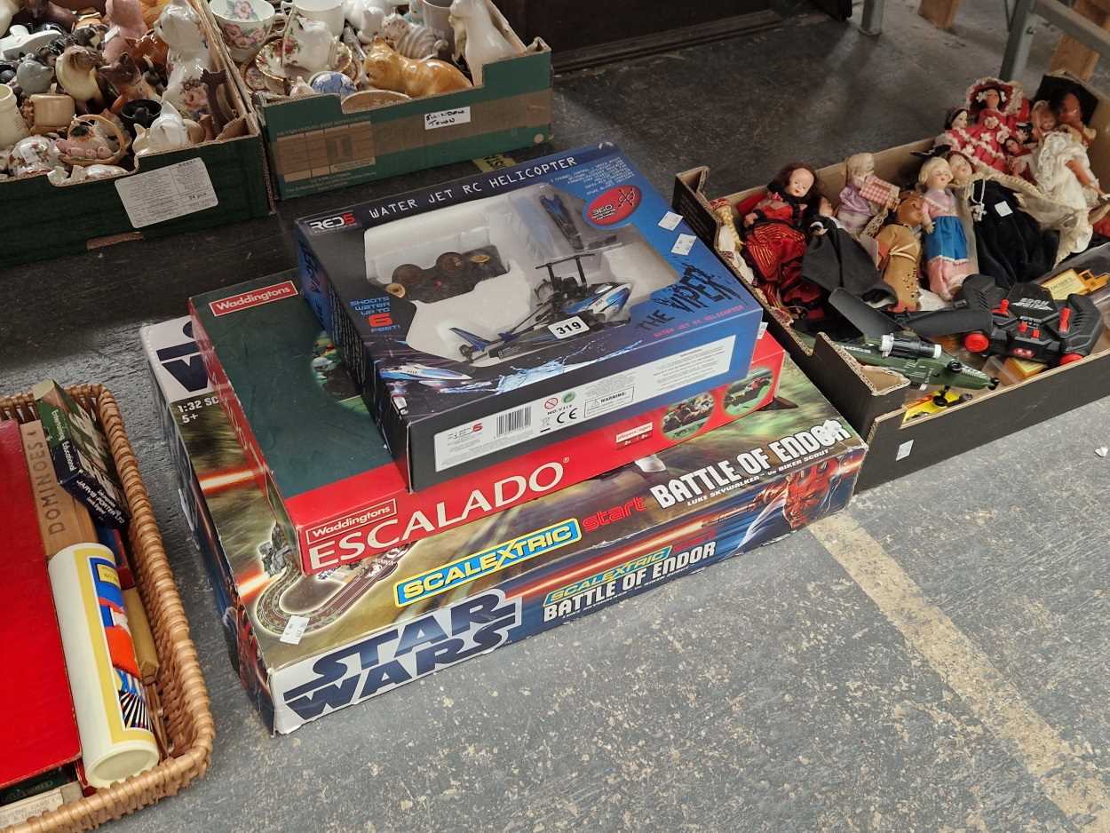 Scalextric Star wars Battle of Endor boxed set, remote control and other helicopters, board and card