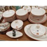 A French porcelain part dinner service initialled AMG in red together with some Japanese eggshell
