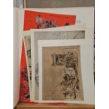 A FOLIO OF VARIOUS PRINTS TO INCLUDE SOME BY RUSSIAN ARTISTS. (PARCEL)