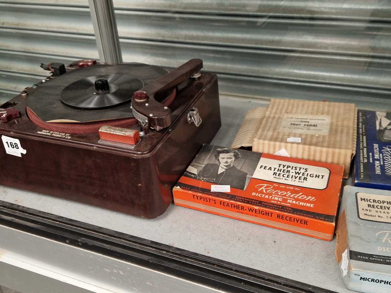 A Recordon bakelite cased player/recorder, recording discs, boxed microphone and receivers