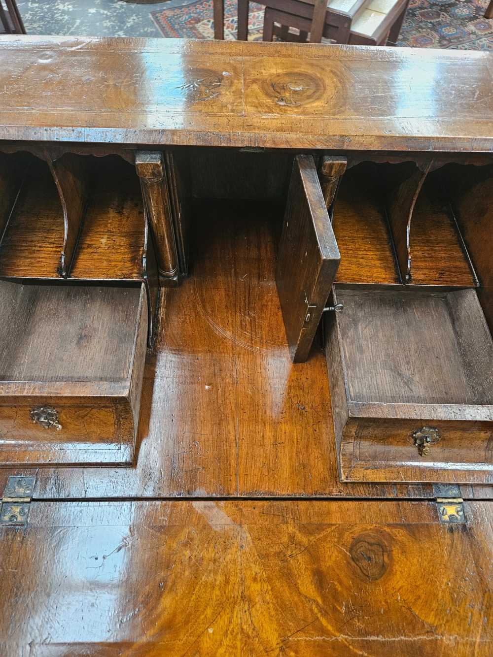 A 17th century style walnut bureau on stand. - Image 22 of 47