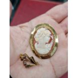 A 9ct hallmarked gold cameo portrait brooch, together with a 9ct hallmarked gold gemset brooch.Gross