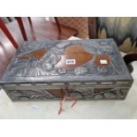 An Art Nouveau pewter mounted walnut casket box signed M.Sapia.