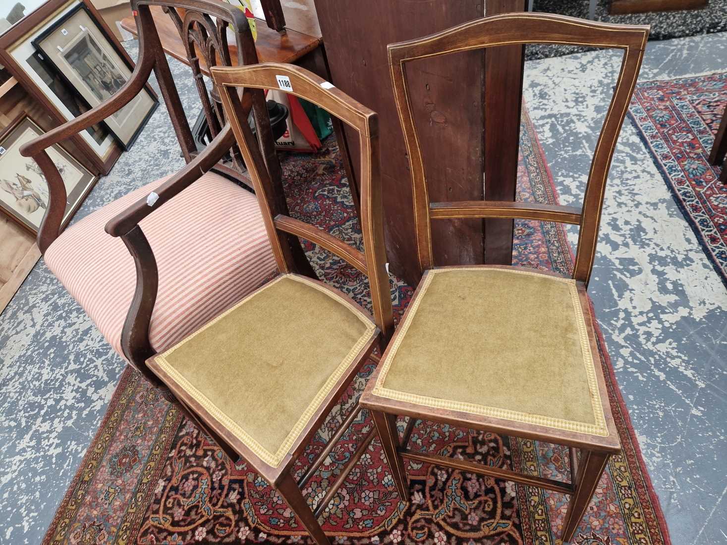 Edwardian armchair and two bedroom chairs.