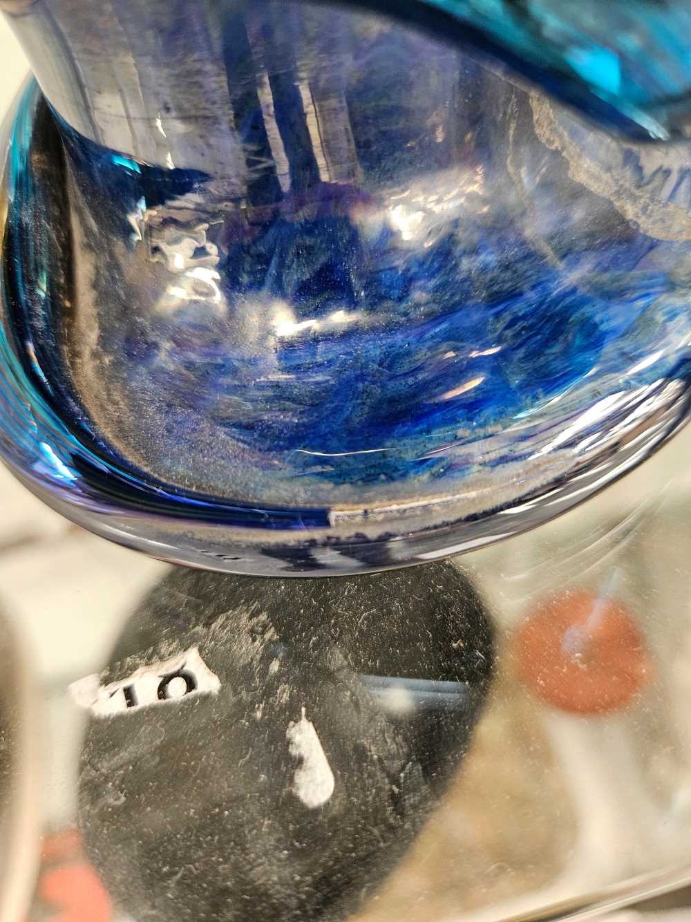 A Loetz type blue art glass vase entwined by a snake. - Image 2 of 13