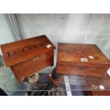 An oak stationary box inscribed letters together with a mahogany box