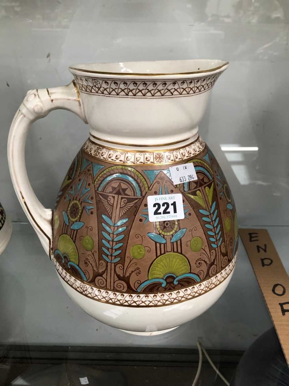 Two pottery wash jugs decorated in Pugin taste The jug with pink decoration has a hairline - Image 11 of 17